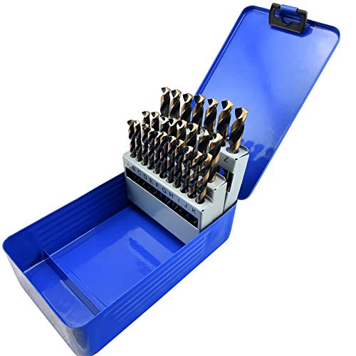 MaxTool 26 Pieces Drill Set 26PCs/26-Piece Twist Drill Bit Set High Speed Steel M2 Fully Ground Letter A to Z; JBS02H10R26