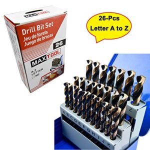 MaxTool 26 Pieces Drill Set 26PCs/26-Piece Twist Drill Bit Set High Speed Steel M2 Fully Ground Letter A to Z; JBS02H10R26