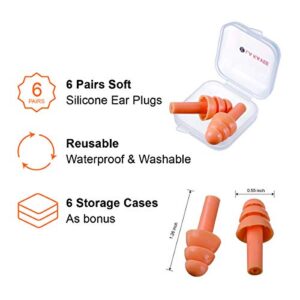 Lakayee Reusable Silicone Ear Plugs, 6 Pairs Waterproof Noise Reduction Earplugs Sound Canceling Ear Plugs for Sleeping Snoring Swimming Shooting Hunting Traveling Concerts Musicians with Carry Cases