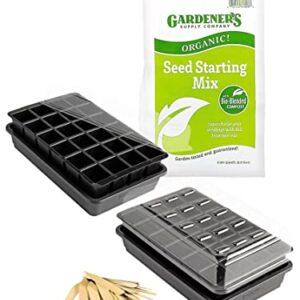 Gardeners Supply Company Seed Starter Kit Set | Organic Self Watering GrowEase Mini Greenhouse Gardening Kit with Seed Starting Mix, 24-Cell Seedling Trays, Wooden Markers and Water Reservoir