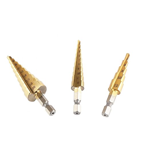 3-12/4-12/4-20mm High Speed Steel Step Drill Bit, 3Pcs Cone Hex Shank Plating Drill, Ideal for Cutting Holes