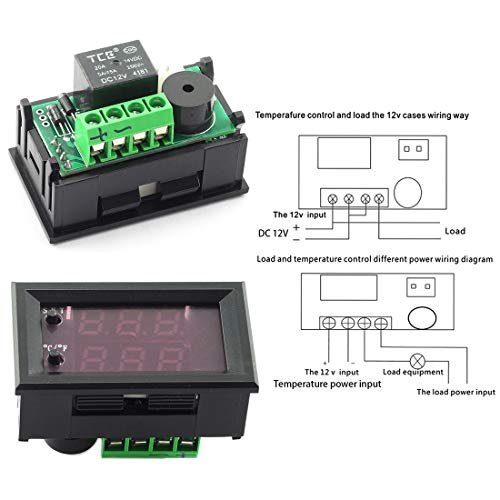 DZS Elec Temperature Controller -50 to 110 Celsius (-58 to 230 F) DC 12V Programmable Heating/Cooling Thermostat Control Switch Module NTC Waterproof Sensor Probe Dual Color LED Display Monitor