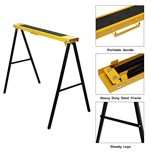 Forup Portable Folding Sawhorse, Heavy Duty Twin Pack, 275 lb Weight Capacity Each 2 Pack (Yellow)