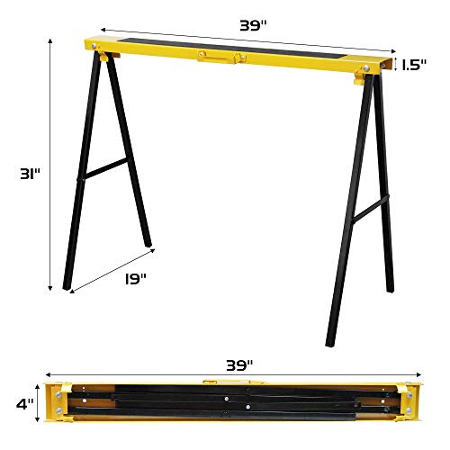 Forup Portable Folding Sawhorse, Heavy Duty Twin Pack, 275 lb Weight Capacity Each 2 Pack (Yellow)