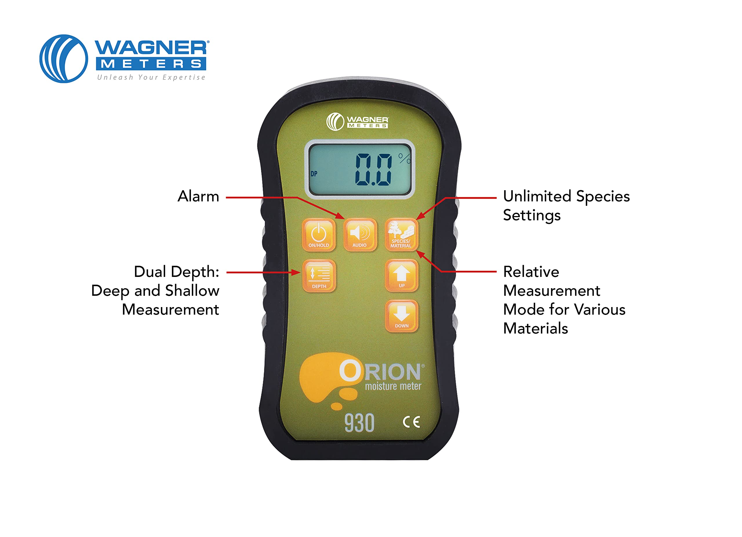 Wagner Meters Orion® 930 Pinless Wood Moisture Meter (with Backlight)