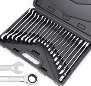 horusdy ratcheting combination wrench set, sae & metric, 20-piece, 1/4" to 3/4" & 6-18mm, cr-v steel, with carrying case