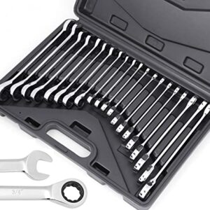 HORUSDY Ratcheting Combination Wrench Set, SAE & Metric, 20-piece, 1/4" to 3/4" & 6-18mm, CR-V Steel, with Carrying Case