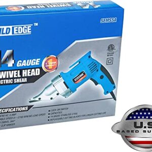 Wild Edge Electric Metal Shear, 14 Gauge 5.0 Amp Variable Speed Swivel Head Heavy Duty Sheet Metal Cutter