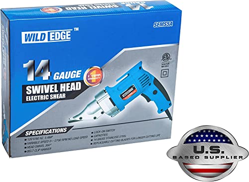 Wild Edge Electric Metal Shear, 14 Gauge 5.0 Amp Variable Speed Swivel Head Heavy Duty Sheet Metal Cutter
