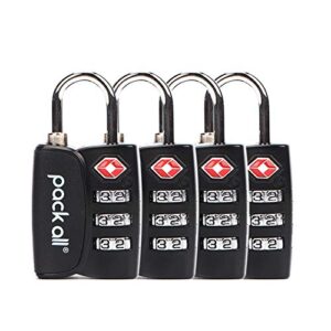 pack all tsa approved luggage lock, inspection indicator, alloy body, 3 digit combination padlocks, travel lock for suitcases & bag, travel accessories (4 pack)