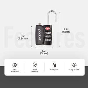 pack all TSA Approved Luggage Lock, Inspection Indicator, Alloy Body, 3 Digit Combination Padlocks, Travel Lock for Suitcases & Bag, Travel Accessories (4 Pack)