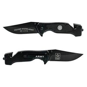 us army folding elite black stealth tactical knife - spring assisted us army rescue knife - great gift for the soldier in your life