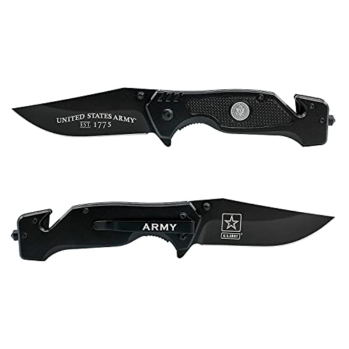 US Army Folding Elite Black Stealth Tactical Knife - Spring Assisted US Army Rescue Knife - Great Gift for the Soldier in your Life