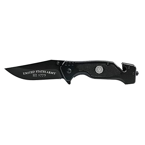 US Army Folding Elite Black Stealth Tactical Knife - Spring Assisted US Army Rescue Knife - Great Gift for the Soldier in your Life