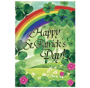 morigins happy st. patrick's day rainbow and shamrock decorative double sided house flag 28"x40"