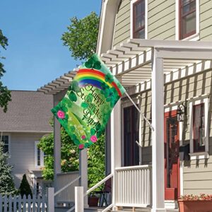 Morigins Happy St. Patrick's Day Rainbow and Shamrock Decorative Double Sided House Flag 28"x40"