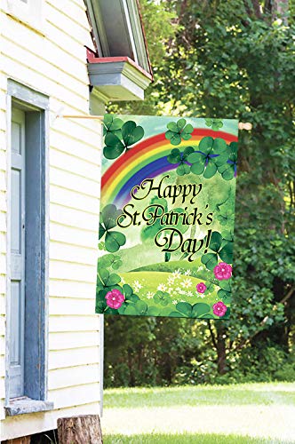 Morigins Happy St. Patrick's Day Rainbow and Shamrock Decorative Double Sided House Flag 28"x40"