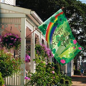 Morigins Happy St. Patrick's Day Rainbow and Shamrock Decorative Double Sided House Flag 28"x40"