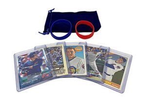 anthony rizzo baseball cards (5) assorted chicago cubs trading card and wristbands gift bundle