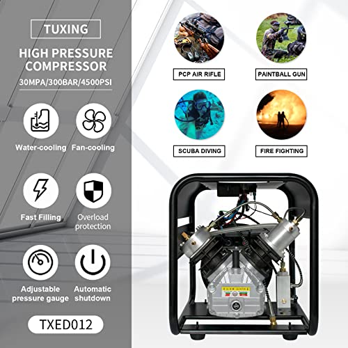 TUXING 4500Psi PCP Air Compressor,Scuba Tank Diving Compressor,Double Cylinder High Pressure Pump with Adjustable Pressure for Filling Pcp Air Rifles,Scuba Diving Tanks 110V(TXED012)