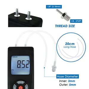 Manometer, Dual-Port Manometer Gas Pressure Tester, Professional Digital HVAC Air Pressure Meter, Differential Pressure Gauge with LCD Display Backlight, Extension Hose,Data Record Funtion