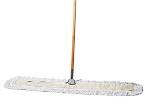tidy tools commercial dust mop & floor sweeper, 48 in. dust mop for hardwood floors, cotton reusable dust mop head, wooden broom handle, industrial dry mop for floor cleaning & janitorial supplies
