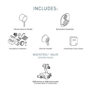 Moen Align Matte Black Moentrol 3-Function Diverter Transfer Valve Trim Kit, Bathroom Double Shower Handle, Valve Required, T3290BL