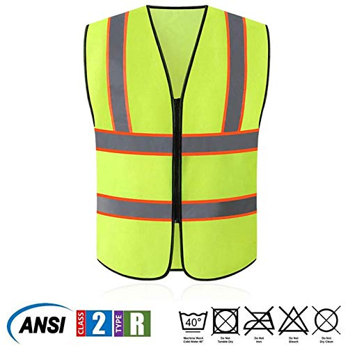 Tekware Safety Vest with High Reflective Strips, Pack of 10 Bright Neon Color Construction Protector with Zipper, Size XXL