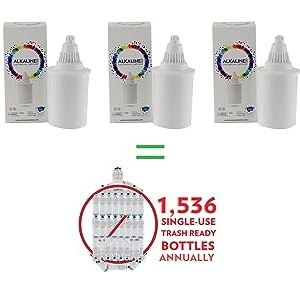 New Wave Enviro Products Alkaline Plus Pitcher Filter, Replacement Cartridge 3 Pack Pitcher Filter, 3 Count (Pack of 1), 64 Gallon Filter Life per Cartridge, White