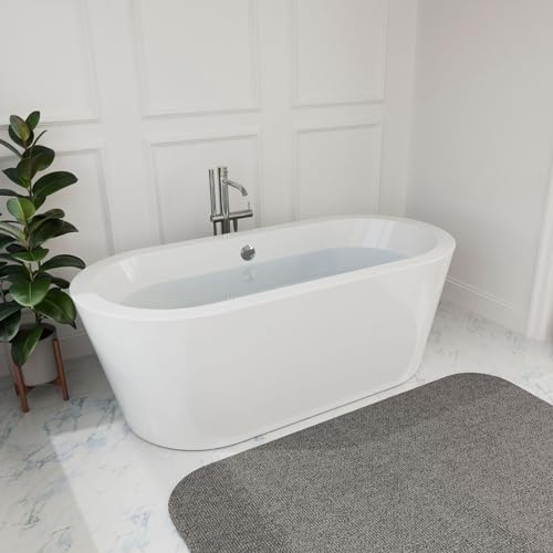 Empava 59" Luxury Acrylic Soaking SPA Tub Modern Stand Alone Custom Contemporary Design Freestanding Bathtubs-FT, FT1505, White-1