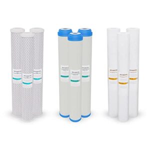 (9 pack) max water whole house water filter set 20" x 2.5" polypropylene sediment, gac carbon, cto carbon set compatible with most slim blue whole house systems