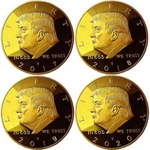 Donald Trump 1st Term 4 Coin Gift Box Set 2017, 18, 19, 20, Clear Stand, 24kt Gold Plated Replica Medallion, Cert. of Auth. (1st Term Clear4)