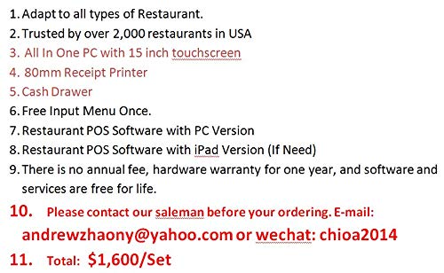 Restaurant POS System - Includes Touchscreen PC, POS Software, Receipt Printer, Cash Drawer, and iPad Ordering Software,Free Input Menu Once,no annual fee,Trusted by over 2,000 restaurants in USA