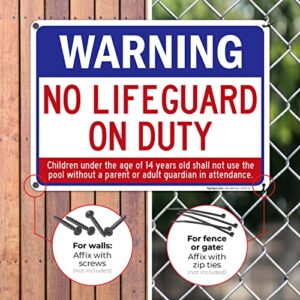 Swimming Pool Sign, Warning No Lifeguard On Duty Sign, Pool Sign, 10x14 Inches, Rust Free .040 Aluminum, Fade Resistant, Made in USA by Sigo Signs