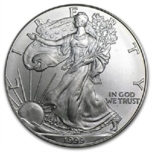 1999-1 oz american silver eagle .999 fine silver with our certificate of authenticity dollar uncirculated us mint