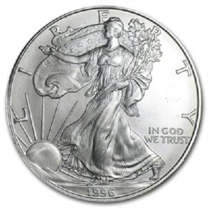 1996-1 oz american silver eagle .999 fine silver with our certificate of authenticity dollar uncirculated us mint