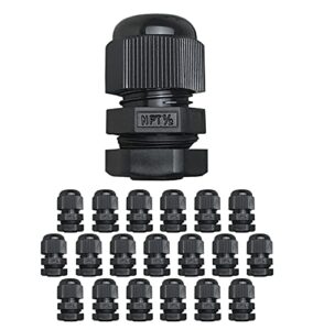 mgi speedware 1/2" npt strain relief nylon cord grip cable glands, black plastic grommet 20-pack
