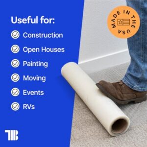 Carpet Protection Film 36" x 200' roll. Made in The USA! Easy Unwind, Clean Removal, Strongest and Most Durable Carpet Protector. Clear, Self-Adhesive Surface Protective Film.