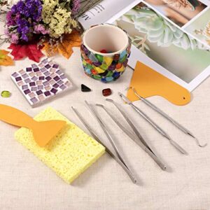 Whaline 7 Pieces Mosaic Tools, Mosaic Tweezers Tile Beginner Setwith 2 Scrapers, 2 Tweezers, 1 Double-EndedHook, 1 Spatula, 1 Sponge