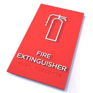 kubik letters fire extinguisher sign, ada compliant modern design sign with grade 2 braille for fire extinguisher location with 3m double sided tape