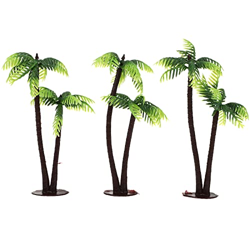 Amosfun 3Pcs Plastic Coconut Palm Tree Miniature Plant Pots Bonsai Craft Micro Landscape DIY Decor for Friends