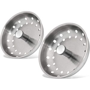 kone 2pcs kitchen sink basket strainer replacement for 3-1/2 inch standard drains brushed stainless steel body metal center knob with rubber stopper