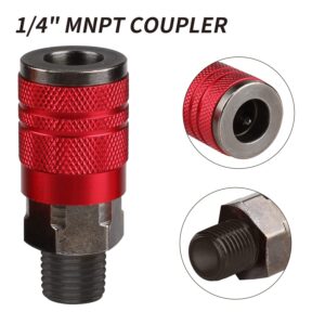 Hromee 3-Way Air Manifold 4 Ports Aluminum Industrial Flat Hex Quick Connect Air Hose Splitter with 3 Steel Couplers and 1/4" Male NPT Plug