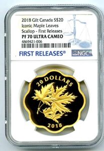 2018 ca canada masters club iconic maple leaves silver with gilt gold plate first releases $20 pf70 ngc ucam