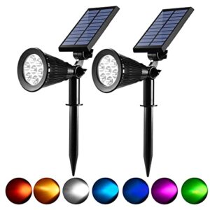 okeer solar spot light outdoor, 7 led color changing 2-in-1 solar landscape spotlight waterproof security wall lamp lights for patio yard lawn driveway trees flags halloween christmas decor (2 pack)