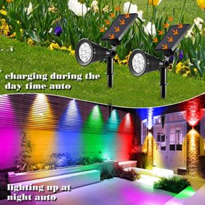 OKEER Solar Spotlights, 2 in 1 Waterproof 7 LED Fixed Colored Solar Adjustable Wall Lights Security Landscape Lighting Dark Sensor Auto On/Off for Tree Walkway Deck Garden Yard Pool Area (4 Pack)