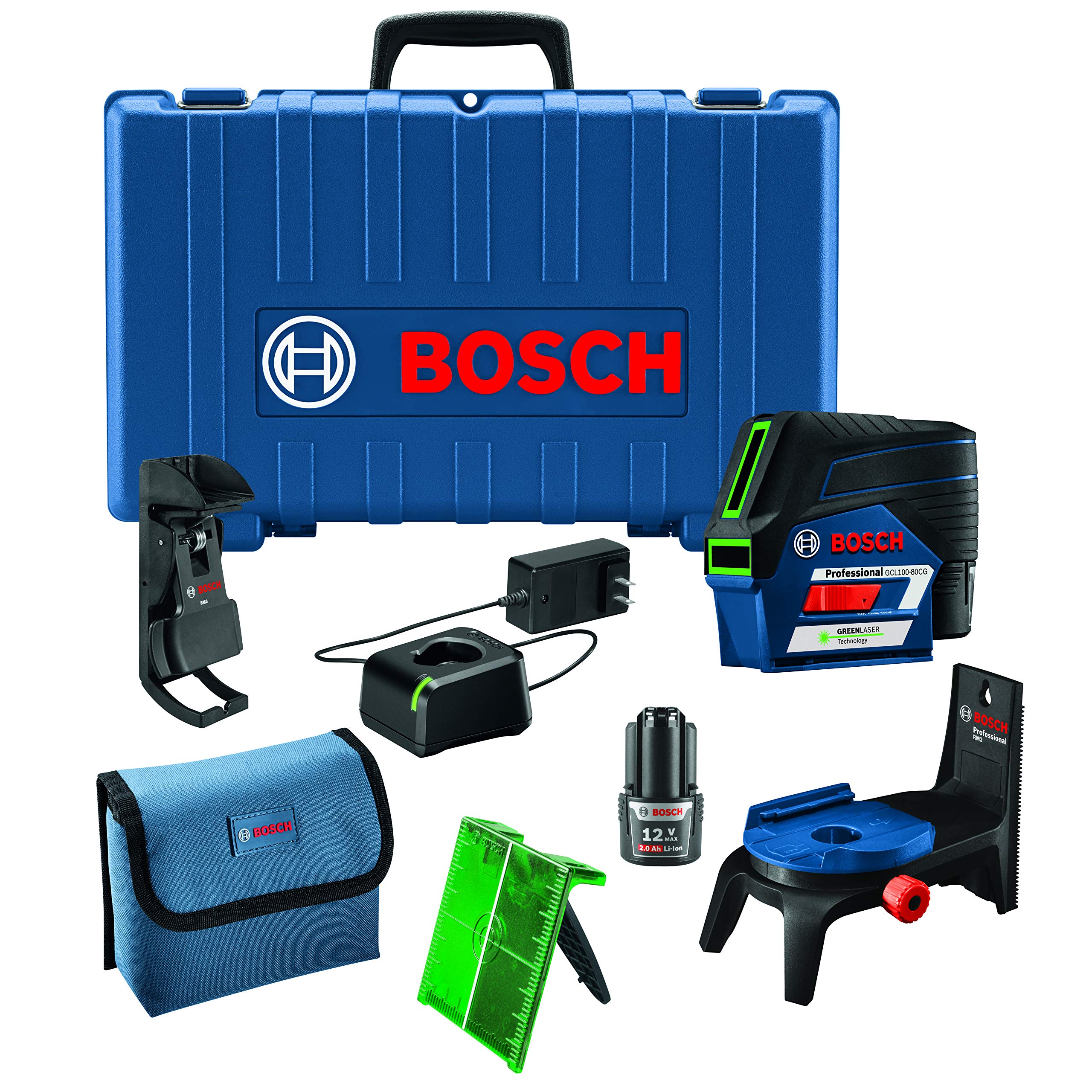 Bosch GCL100-80CG 12V 100ft Green Combination Laser Level Self-Leveling with VisiMax Technology, Fine Adjustment Mount & Hard Carrying Case