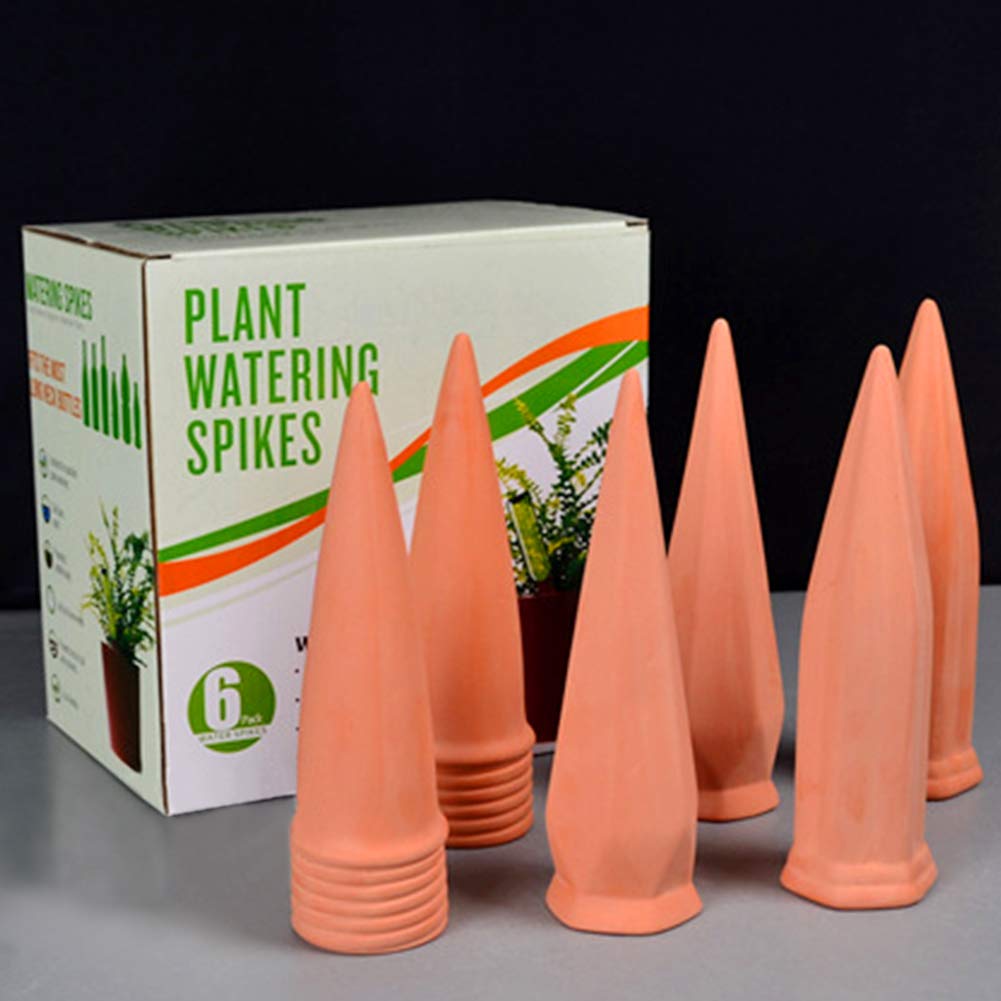 MorTime Plant Watering Devices, Plant Waterer Self Watering Terracotta Spikes Automatically Water Your Indoor and Outdoor Plants While On Vacation (6pc)