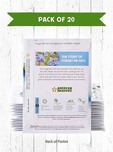 American Meadows Wildflower Seed Packets "Forever in Our Hearts" Memorial Favors (Pack of 20) - Forget-me-Not Seed Mix, Favors for Funerals, Wakes, Viewings, Visitations, Memorial Services