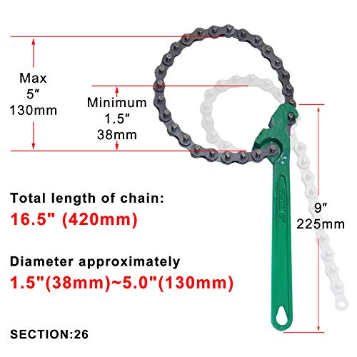 boeray 9 Inch Heavy Duty Ratcheting Chain Wrench Reversible Oil Filter Tool Pipe Fittings Tools Fit Max 5 Inch Diameter With Toothed Chain